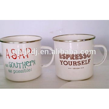 white word simply enamel coating mugs